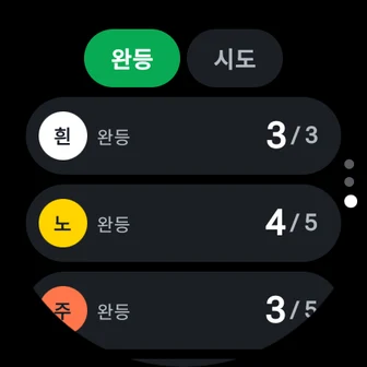 Galaxy Watch에서 난이도 색별 완등을 누르는 화면